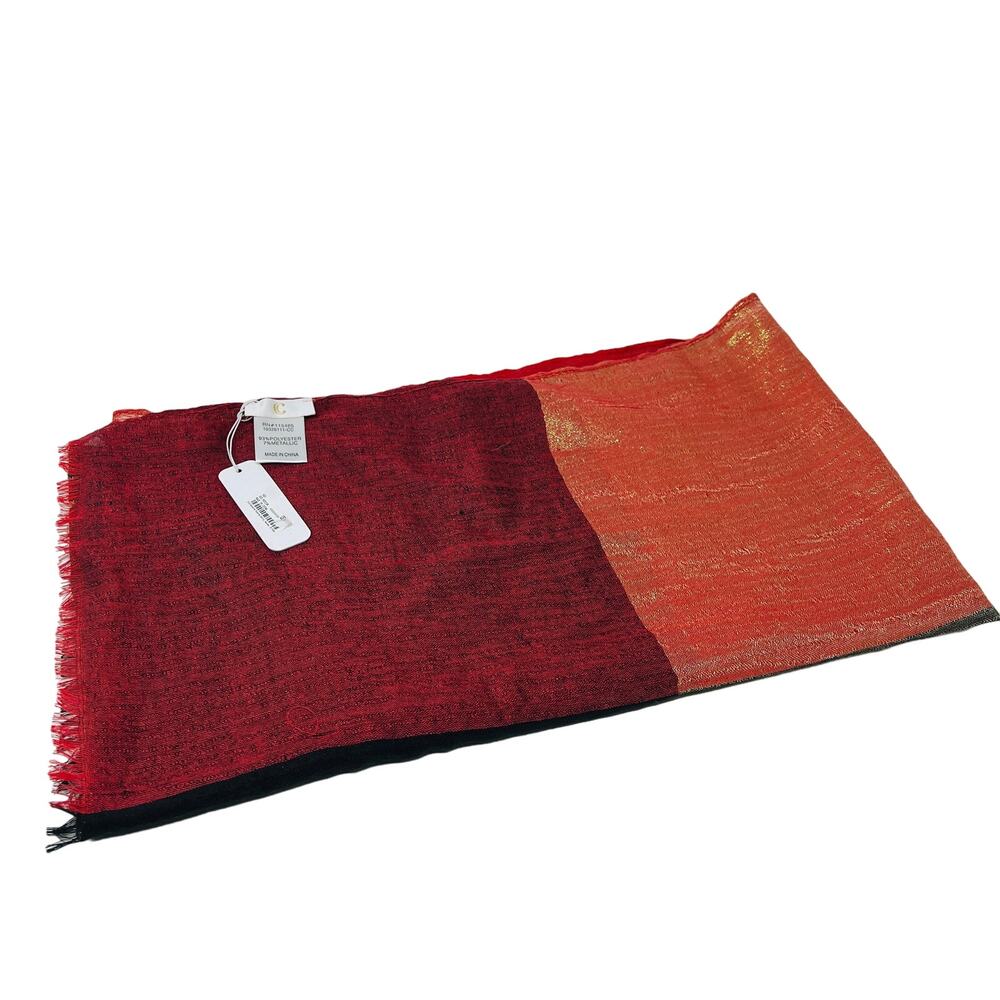 NEW! Cece CC Checker MEtallic Scarf Shawl Long Red Black